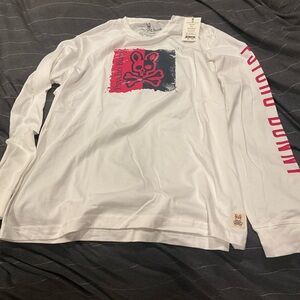 Psycho Bunny White and Red Long Sleeve Tee